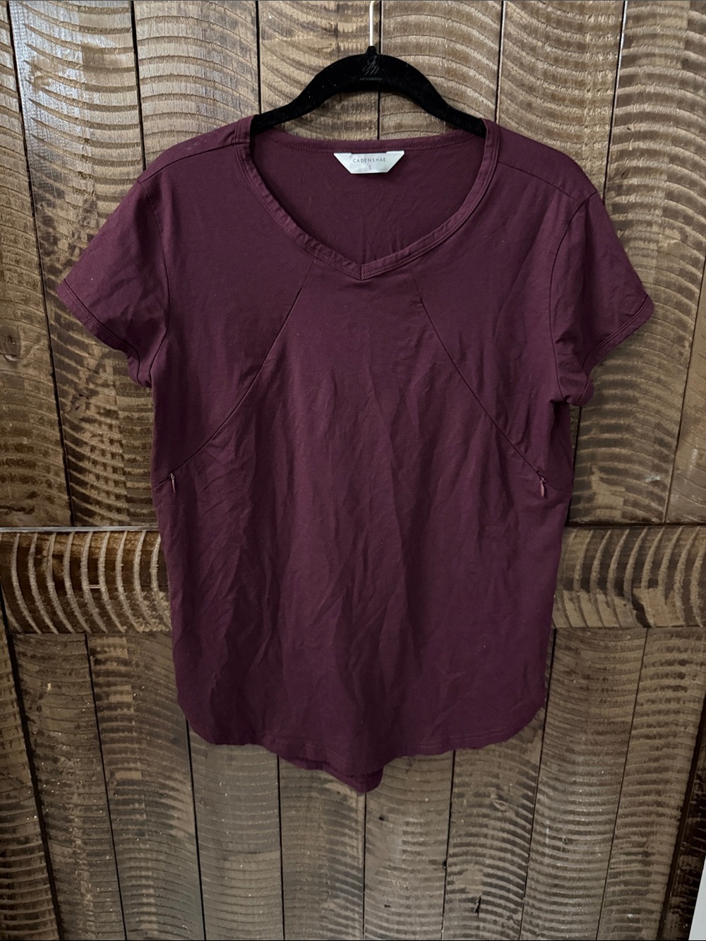 Cadenshae Zip-up Nursing V-Neck Short Sleeve Top